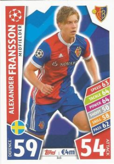 Alexander Fransson FC Basel 2017/18 Topps Match Attax CL #315