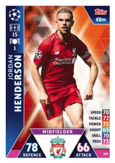 Jordan Henderson Liverpool 2018/19 Topps Match Attax CL #208