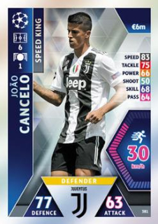 Joao Cancelo Juventus FC 2018/19 Topps Match Attax CL Speed King #381