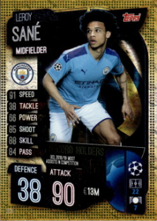Leroy Sane Manchester City 2019/20 Topps Match Attax CL UCL Record Holders #RH3