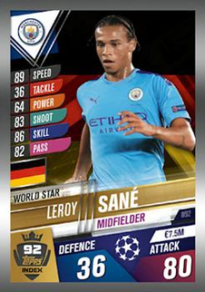 Leroy Sane Manchester City Topps Match Attax 101 2019/20 World Star #W92