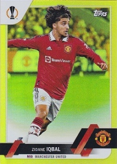 Zidane Iqbal Manchester United Topps UEFA Club Competitions 2022/23 Yellow Foil /299 #80