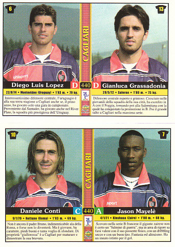 Diego Luis Lopez/Gianluca Grassadonia/Daniele Conti/Jason Mayele Cagliari Mundicromo Calcio 2001 #440
