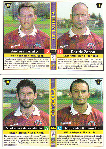 Stefano Ghirardello/Riccardo Rimondini/Andrea Turato/Davide Zanon Cittadella Mundicromo Calcio 2001 #446