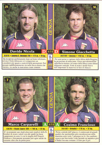 Davide Nicola/Simone Giacchetta/Marco Carparelli/Cosimo Francioso Genoa Mundicromo Calcio 2001 #458