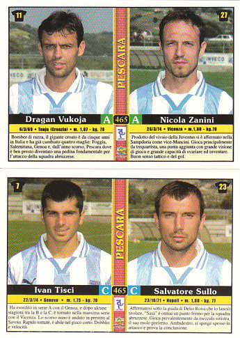 Dragan Vukoja/Nicola Zanini/Ivan Tisci/Salvatore Sullo Pescara Mundicromo Calcio 2001 #465