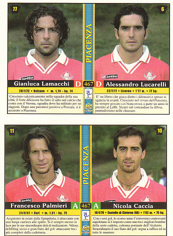 Francesco Palmieri/Nicola Caccia/Gianluca Lamacchi/Alessandro Lucarelli Piacenza Mundicromo Calcio 2001 #467