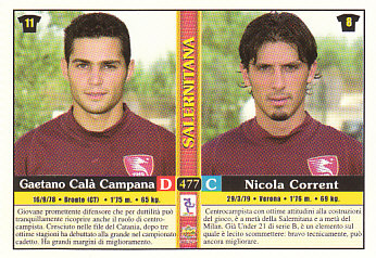 Stefano Guidoni/Fabio Vignaroli/Gaetano Cala Campana/Nicola Corrent Salernitana Mundicromo Calcio 2001 #477