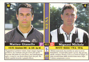 Matteo Gianello/Mignani Michele/Paolo Sciaccalunga/Stefano Argilli Siena Mundicromo Calcio 2001 #481