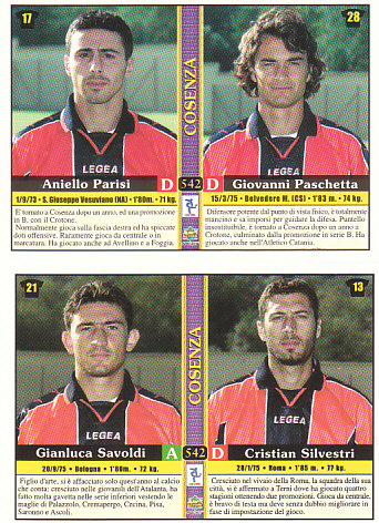 Aniello Parisi/Giovanni Paschetta/Gianluca Savoldi/Cristian Silvestri Cosenza Mundicromo Calcio 2001 Ultima Ora I #542