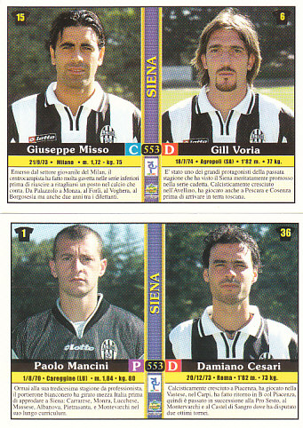 Paolo Mancini/Damiano Cesari/Giuseppe Misso/Gill Voria Siena Mundicromo Calcio 2001 Ultima Ora I #553